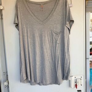 Mono B Light Gray V-Neck Pocket Short Sleeve Tee